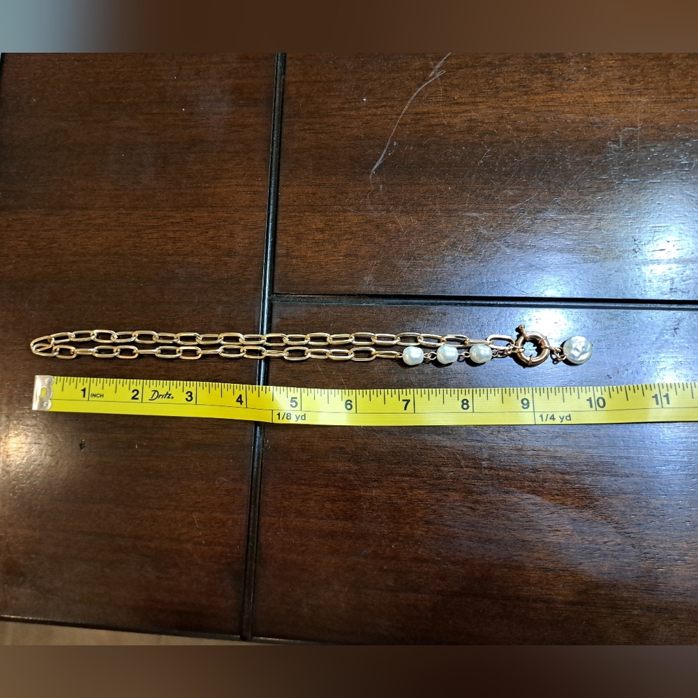 Gold Chain Necklace with White Pearl Accents - Picture 7 of 7